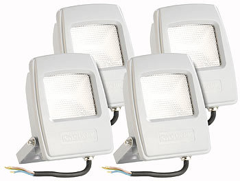 LED Arbeitsleuchte 230V: KryoLights Wetterfester LED-Fluter, 10 Watt, 750 Lumen, IP65, warmweiß, 4er-Set