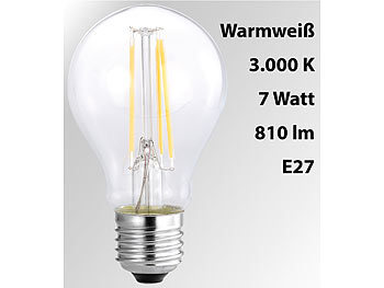 Luminea LED-Filament-Birne, A60, A++, E27, 7 W, 810 lm, 270°, 3000 K