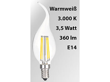 Luminea LED-Filament-Kerze, Ba35, E14, 3,5W, 360lm,270°,3000K,10er-Set
