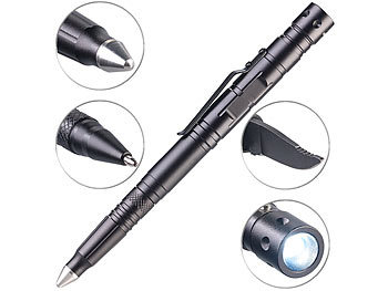 Kugelschreiber mit Messer: VisorTech 5in1-Tactical Pen mit Kugelschreiber, LED, Glasbrecher & Brieföffner