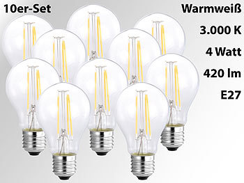 Luminea LED-Filament-Birne, A60, E27, A++, 4W, 420 lm, 3000K, 10er-Set