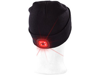 Lunartec Schwarze Strickmütze mit weißen (vorne) & roten (hinten) LEDs