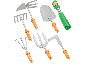 Gartenwerkzeug Set: Royal Gardineer 7-teiliges Garten-Werkzeug-Set mit 6 Wechsel-Aufsätzen und Handgriff