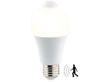 Luminea LED-Lampe mit PIR-Sensor, 6,5 Watt, 457 Lumen, E27, warmweiß, 3er-Set