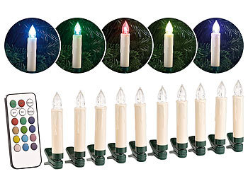 LED Pyramidenkerzen: Lunartec RGB- Weihnachtsbaumkerzen mit IR-Fernbedienung, 10er-Set