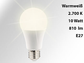 Luminea Lichtstarke LED-Lampe, E27, 10 W, 810 lm, A+, warmweiß