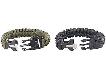 Semptec 2er-Set Survival-Armbänder mit Seil, Pfeife, Feuerstahl und Messer