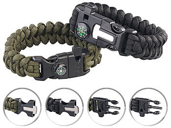 Paracord Armband: Semptec 2er-Set Survival-Armband mit Kompass, Seil, Pfeife, Feuerstahl, Messer
