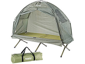 Semptec 2in1-Zelt mit Alu-Feldbett, 1200 mm Wassersäule, Versandrückläufer