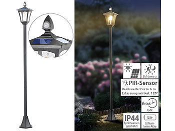 Solar Licht: Royal Gardineer Solar-LED-Gartenlaterne, PIR-Sensor, Dämmerungssensor, 300 lm, 160 cm