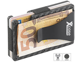 Kreditkartenetui Carbon: Xcase RFID-Kartenetui aus Carbon, Schutz für 15 Chip-Karten, mit Geldklammer