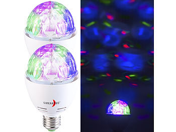 Partylampe: Lunartec 2er-Set rotierende Disco-Leuchten mit RGB-Farbeffekten, 3 W, E27