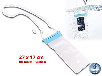 Tablet Tasche: Somikon Wasserdichte Universal-Hülle für iPad mini & Tablets bis 20,3 cm / 8"