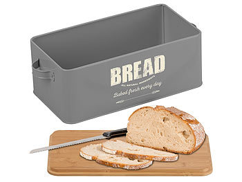 Brotbox: Rosenstein & Söhne Retro-Brotkasten aus Stahlblech mit Bambus-Schneidebrett-Deckel, 7 l