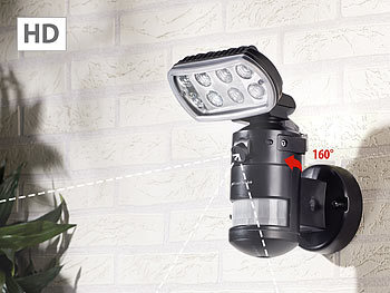 Ausenbeleuchtung: VisorTech HD-IP-Kamera m. LED-Flutlicht, 8 W, Bewegungsverfolgung, SD-Aufz., App
