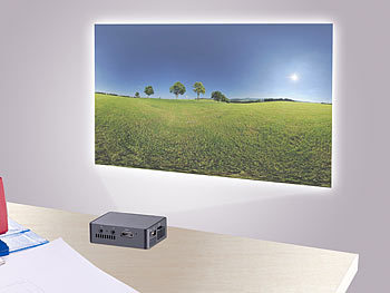 SceneLights LED-DLP-Beamer LB-8500.mini, Akku, Mediaplayer, 800 Lumen