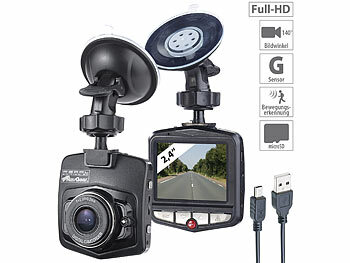 Dashcam kabellos: NavGear HD-Dashcam mit G-Sensor; Bewegungserkennung; 6.1-cm-Display; 140°