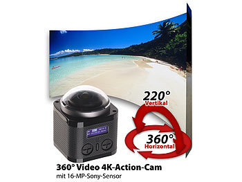 Somikon 360°-4K-ActionCam, 16-MP-Sensor, Fernbed. & PowerDirector 15 Ultra