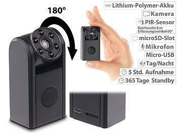 Somikon Mini-HD-Überwachungskamera, IR-Nachtsicht, PIR (Versandrückläufer)