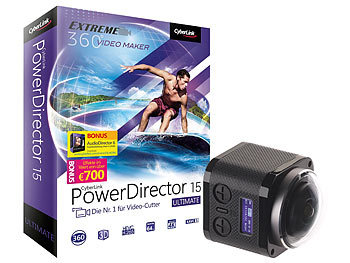 Somikon 360°-4K-ActionCam, 16-MP-Sensor, Fernbed. & PowerDirector 15 Ultimate