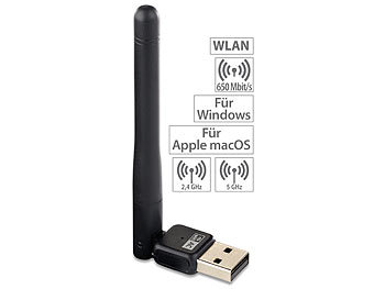 WLAN USB Adapter: 7links Mini-USB-WLAN-Stick mit 3-dBi-Antenne, 2,4 & 5,0 GHz, bis 650 Mbit/s