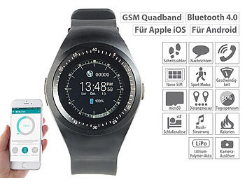 simvalley Mobile 2in1-Uhren-Handy & Smartwatch für iOS & Android (Versandrückläufer)