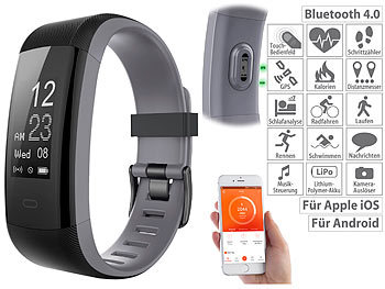 Fitnessarmband mit GPS: newgen medicals Premium-GPS-Fitness-Armband, XL-Touchdisplay, Puls, 14 Sportarten