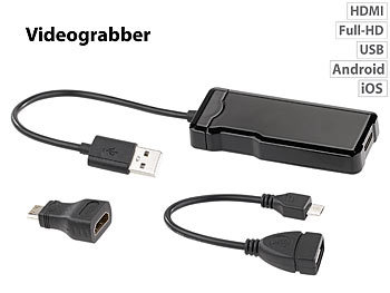 HDMI Video Grabber: auvisio USB-HDMI-Videograbber für Videos bis Full HD (1080p), mit OTG-Adapter