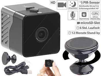 Mobile Minikamera: Somikon Mobile Mini-HD-Überwachungskamera mit Bewegungs.(Versandrückläufer)