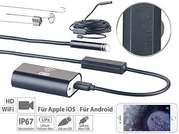 Endoskop Kamera iPhone: Somikon WiFi-HD-Endoskop-Kamera für iOS- und Android-Mobilgeräte, 5 m