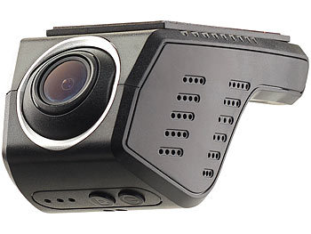 NavGear Unauffällige Full-HD-Dashcam, VGA-Rückfahrkamera, WLAN, G-Sensor, App