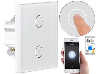 WiFi Taster: Luminea Home Control Touch-Doppel-Lichttaster, Amazon Alexa & Google Assistant kompatibel