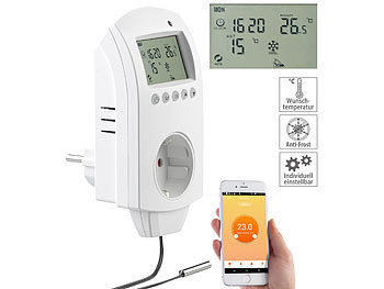 Thermoschalter: revolt WLAN-Steckdosen-Thermostat für Heizgeräte, App, Sprachbefehl, Sensor