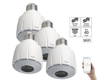 Funk-Lampenfassung: Luminea Home Control 4er-Set WLAN-E27-Lampenfassung, für Amazon Alexa & Google Assistant