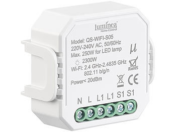 WLAN Schalter: Luminea Home Control WLAN-Unterputz-Lichtschalter, App, für Siri, Alexa & Google Assistant