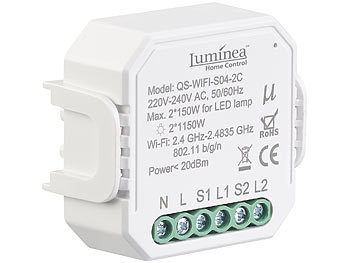 WLAN Relais: Luminea Home Control WLAN-Unterputz-2-Kanal-Lichtschalter mit App & Sprachsteuerung