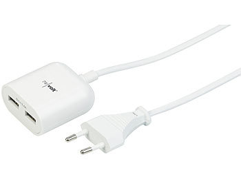 USB Stromadapter: revolt 2-Port-USB-Netzteil mit 150-cm-Kabel und Smart-Power-Technologie, 12 W