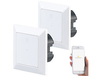 Lichtschalter WiFi: Luminea Home Control 2er-Set WLAN-Lichttaster, App, komp. zu Siri, Alexa & Google Assistant