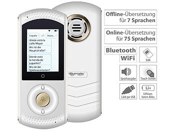 Sofort Sprachübersetzer: simvalley Mobile Mobiler Echtzeit-Sprachübersetzer, 75 Sprachen, 4G/LTE, WLAN, weiß