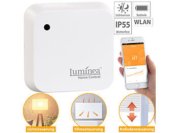 Sonnensensor Smart Home: Luminea Home Control Wetterfester WLAN-Licht- & Dämmerungs-Sensor mit App, IP55