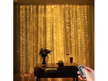 LED Vorhang: Lunartec LED-Lichtervorhang, 300 LED, Fernbedienung, 3x3m, warmweiß, Timer, USB