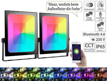 LED Scheinwerfer: Luminea Home Control 2er-Set Outdoor-Fluter, RGB-CCT-LEDs, Bluetooth, App, 4.500 lm, 60 W