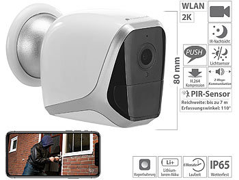 WLAN Kamera: VisorTech 2K-IP-Überwachungskamera mit Akku, App, 1 Jahr Stand-by, 3 MP, IP65