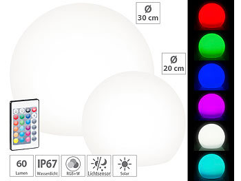 Leuchtkugel: Lunartec 2er-Set Solar-LED-Leuchtkugeln mit Fernbedienung, Ø 20 cm + Ø 30 cm