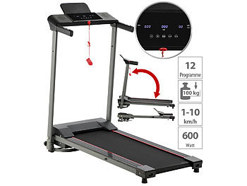 Treadmill Laufband: newgen medicals Laufband mit XL-LCD-Touch-Display, Tablet-Halter, klappbar, 600 W