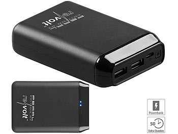 Mini Powerbank: revolt USB-Powerbank PB-210 mit 10.000 mAh, 2 USB-Ports, 2,4 A, 12 Watt