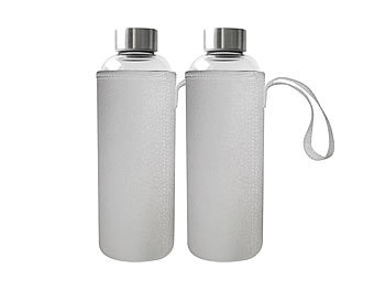 Glasflaschen: Rosenstein & Söhne 2er-Set Trinkflaschen, Borosilikatglas, Neopren-Hülle, 750ml, BPA-frei
