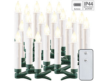 Kerzenketten: Lunartec 20er-Set LED-Outdoor-Weihnachtsbaum-Kerzen mit IR-Fernbedienung, IP44