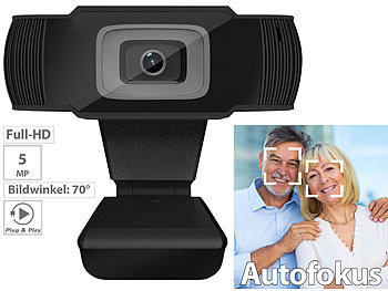 Webcamera: Somikon Full-HD-USB-Webcam mit 5 MP, Autofokus und Dual-Stereo-Mikrofon
