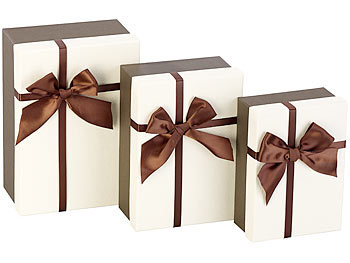 Geschenkboxen Schmuck: Your Design 3er-Set edle Geschenk-Boxen mit brauner Schleife, 3 Größen